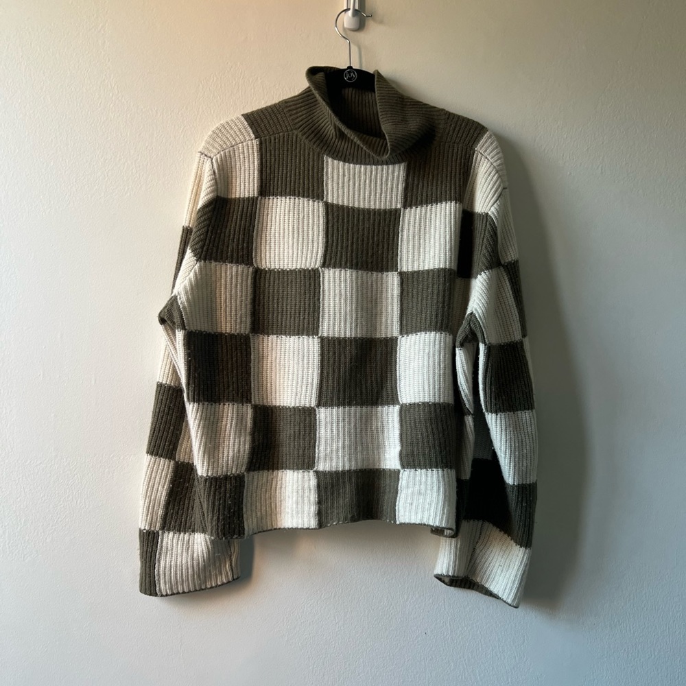 Campbell Cashmere Sweater in olive and crème check size XL